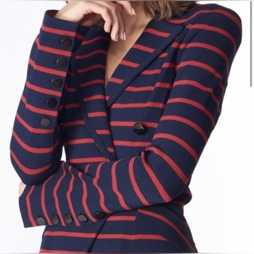 Veronica Beard Fontana Dickey Blazer Women's Medium Navy Red Striped Knit USA - Picture 4 of 16
